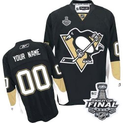 Men's Reebok Pittsburgh Penguins Customized Authentic Black Home 2016 Stanley Cup Final Bound NHL Jersey