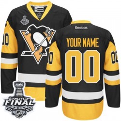 Men's Reebok Pittsburgh Penguins Customized Authentic Black/Gold Third 2016 Stanley Cup Final Bound NHL Jersey