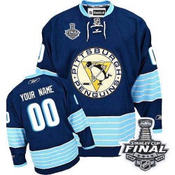 Men's Reebok Pittsburgh Penguins Customized Authentic Navy Blue Third Vintage 2016 Stanley Cup Final Bound NHL Jersey