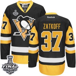 Men's Reebok Pittsburgh Penguins 37 Jeff Zatkoff Authentic Black/Gold Third 2016 Stanley Cup Final Bound NHL Jersey