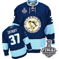 Men's Reebok Pittsburgh Penguins 37 Jeff Zatkoff Authentic Navy Blue Third Vintage 2016 Stanley Cup Final Bound NHL Jersey