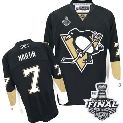 Men's Reebok Pittsburgh Penguins 7 Paul Martin Authentic Black Home 2016 Stanley Cup Final Bound NHL Jersey