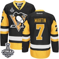 Men's Reebok Pittsburgh Penguins 7 Paul Martin Authentic Black/Gold Third 2016 Stanley Cup Final Bound NHL Jersey