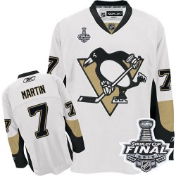 Men's Reebok Pittsburgh Penguins 7 Paul Martin Authentic White Away 2016 Stanley Cup Final Bound NHL Jersey