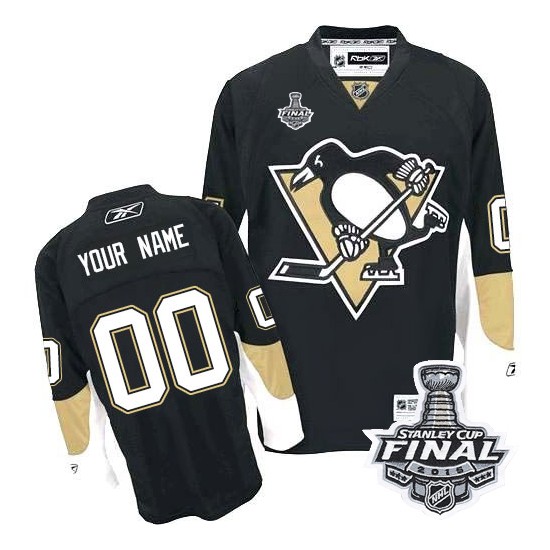 Men's Reebok Pittsburgh Penguins Customized Authentic Black Home 2016 Stanley Cup Final Bound NHL Jersey