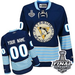 Women's Reebok Pittsburgh Penguins Customized Authentic Navy Blue Third Vintage 2016 Stanley Cup Final Bound NHL Jersey