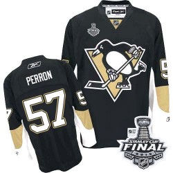 Men's Reebok Pittsburgh Penguins 57 David Perron Premier Black Home 2016 Stanley Cup Final Bound NHL Jersey