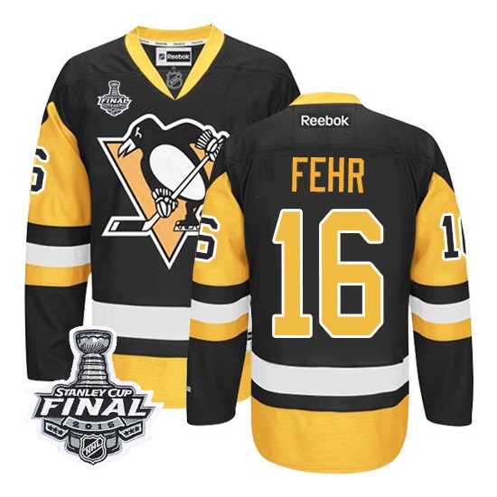 Men's Reebok Pittsburgh Penguins 16 Eric Fehr Authentic Black/Gold Third 2016 Stanley Cup Final Bound NHL Jersey
