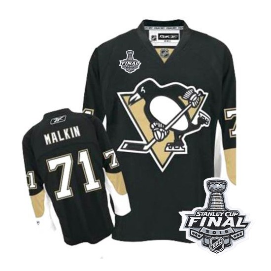 Youth Reebok Pittsburgh Penguins 71 Evgeni Malkin Premier Black Home 2016 Stanley Cup Final Bound NHL Jersey