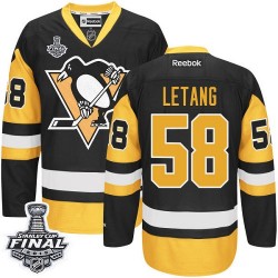 Men's Reebok Pittsburgh Penguins 58 Kris Letang Authentic Black/Gold Third 2016 Stanley Cup Final Bound NHL Jersey