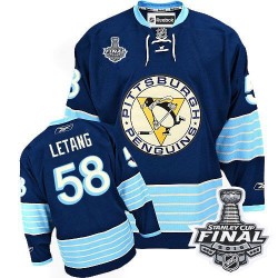 Men's Reebok Pittsburgh Penguins 58 Kris Letang Authentic Navy Blue Third Vintage 2016 Stanley Cup Final Bound NHL Jersey