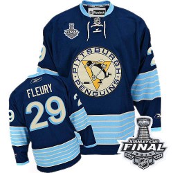 Men's Reebok Pittsburgh Penguins 29 Marc-Andre Fleury Premier Navy Blue Third Vintage 2016 Stanley Cup Final Bound NHL Jersey