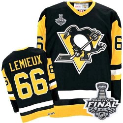 Men's CCM Pittsburgh Penguins 66 Mario Lemieux Authentic Black Throwback 2016 Stanley Cup Final Bound NHL Jersey