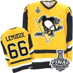 Men's CCM Pittsburgh Penguins 66 Mario Lemieux Authentic Yellow Throwback 2016 Stanley Cup Final Bound NHL Jersey