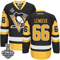 Youth Reebok Pittsburgh Penguins 66 Mario Lemieux Premier Black/Gold Third 2016 Stanley Cup Final Bound NHL Jersey