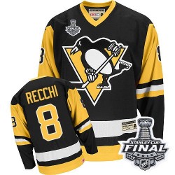 Men's CCM Pittsburgh Penguins 8 Mark Recchi Authentic Black Throwback 2016 Stanley Cup Final Bound NHL Jersey
