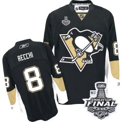 Men's Reebok Pittsburgh Penguins 8 Mark Recchi Authentic Black Home 2016 Stanley Cup Final Bound NHL Jersey