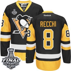 Men's Reebok Pittsburgh Penguins 8 Mark Recchi Authentic Black/Gold Third 2016 Stanley Cup Final Bound NHL Jersey