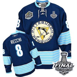 Men's Reebok Pittsburgh Penguins 8 Mark Recchi Authentic Navy Blue Third Vintage 2016 Stanley Cup Final Bound NHL Jersey