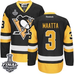 Men's Reebok Pittsburgh Penguins 3 Olli Maatta Authentic Black/Gold Third 2016 Stanley Cup Final Bound NHL Jersey