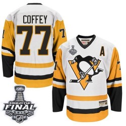 Men's CCM Pittsburgh Penguins 77 Paul Coffey Authentic White Throwback 2016 Stanley Cup Final Bound NHL Jersey