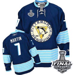 Men's Reebok Pittsburgh Penguins 7 Paul Martin Premier Navy Blue Third Vintage 2016 Stanley Cup Final Bound NHL Jersey