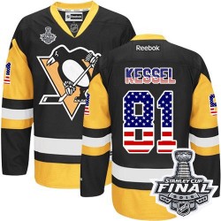 Men's Reebok Pittsburgh Penguins 81 Phil Kessel Premier Black/Gold USA Flag Fashion 2016 Stanley Cup Final Bound NHL Jersey