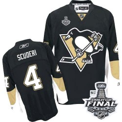 Men's Reebok Pittsburgh Penguins 4 Rob Scuderi Premier Black Home 2016 Stanley Cup Final Bound NHL Jersey