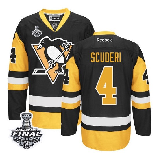 Men's Reebok Pittsburgh Penguins 4 Rob Scuderi Premier Black/Gold Third 2016 Stanley Cup Final Bound NHL Jersey