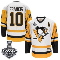 Men's CCM Pittsburgh Penguins 10 Ron Francis Authentic White Throwback 2016 Stanley Cup Final Bound NHL Jersey