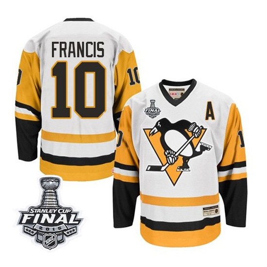 Men's CCM Pittsburgh Penguins 10 Ron Francis Premier White Throwback 2016 Stanley Cup Final Bound NHL Jersey