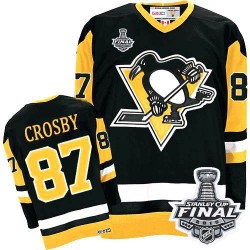 Men's CCM Pittsburgh Penguins 87 Sidney Crosby Premier Black Throwback 2016 Stanley Cup Final Bound NHL Jersey