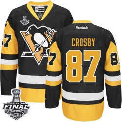 Men's Reebok Pittsburgh Penguins 87 Sidney Crosby Authentic Black/Gold Third 2016 Stanley Cup Final Bound NHL Jersey