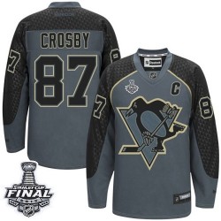 Men's Reebok Pittsburgh Penguins 87 Sidney Crosby Authentic Charcoal Cross Check Fashion 2016 Stanley Cup Final Bound NHL Jersey