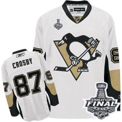 Men's Reebok Pittsburgh Penguins 87 Sidney Crosby Authentic White Away 2016 Stanley Cup Final Bound NHL Jersey