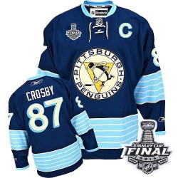 Men's Reebok Pittsburgh Penguins 87 Sidney Crosby Premier Navy Blue Third Vintage 2016 Stanley Cup Final Bound NHL Jersey