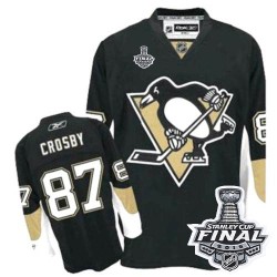 Youth Reebok Pittsburgh Penguins 87 Sidney Crosby Premier Black Home 2016 Stanley Cup Final Bound NHL Jersey