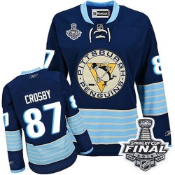 Women's Reebok Pittsburgh Penguins 87 Sidney Crosby Authentic Navy Blue Third Vintage 2016 Stanley Cup Final Bound NHL Jersey