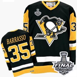 Men's CCM Pittsburgh Penguins 35 Tom Barrasso Authentic Black Throwback 2016 Stanley Cup Final Bound NHL Jersey