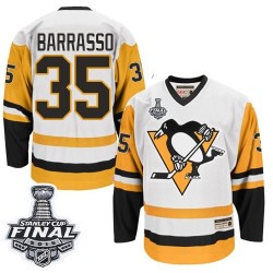Men's CCM Pittsburgh Penguins 35 Tom Barrasso Authentic White Throwback 2016 Stanley Cup Final Bound NHL Jersey