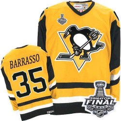 Men's CCM Pittsburgh Penguins 35 Tom Barrasso Authentic Yellow Throwback 2016 Stanley Cup Final Bound NHL Jersey