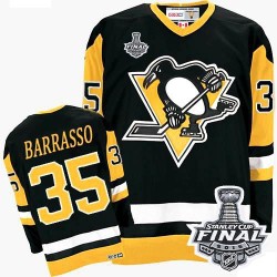 Men's CCM Pittsburgh Penguins 35 Tom Barrasso Premier Black Throwback 2016 Stanley Cup Final Bound NHL Jersey