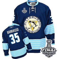 Men's Reebok Pittsburgh Penguins 35 Tom Barrasso Premier Navy Blue Third Vintage 2016 Stanley Cup Final Bound NHL Jersey
