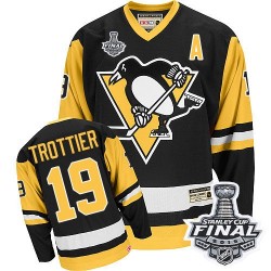 Men's CCM Pittsburgh Penguins 19 Bryan Trottier Authentic Black Throwback 2016 Stanley Cup Final Bound NHL Jersey